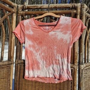 Coral Tie-Dye Ribbed Women's Top